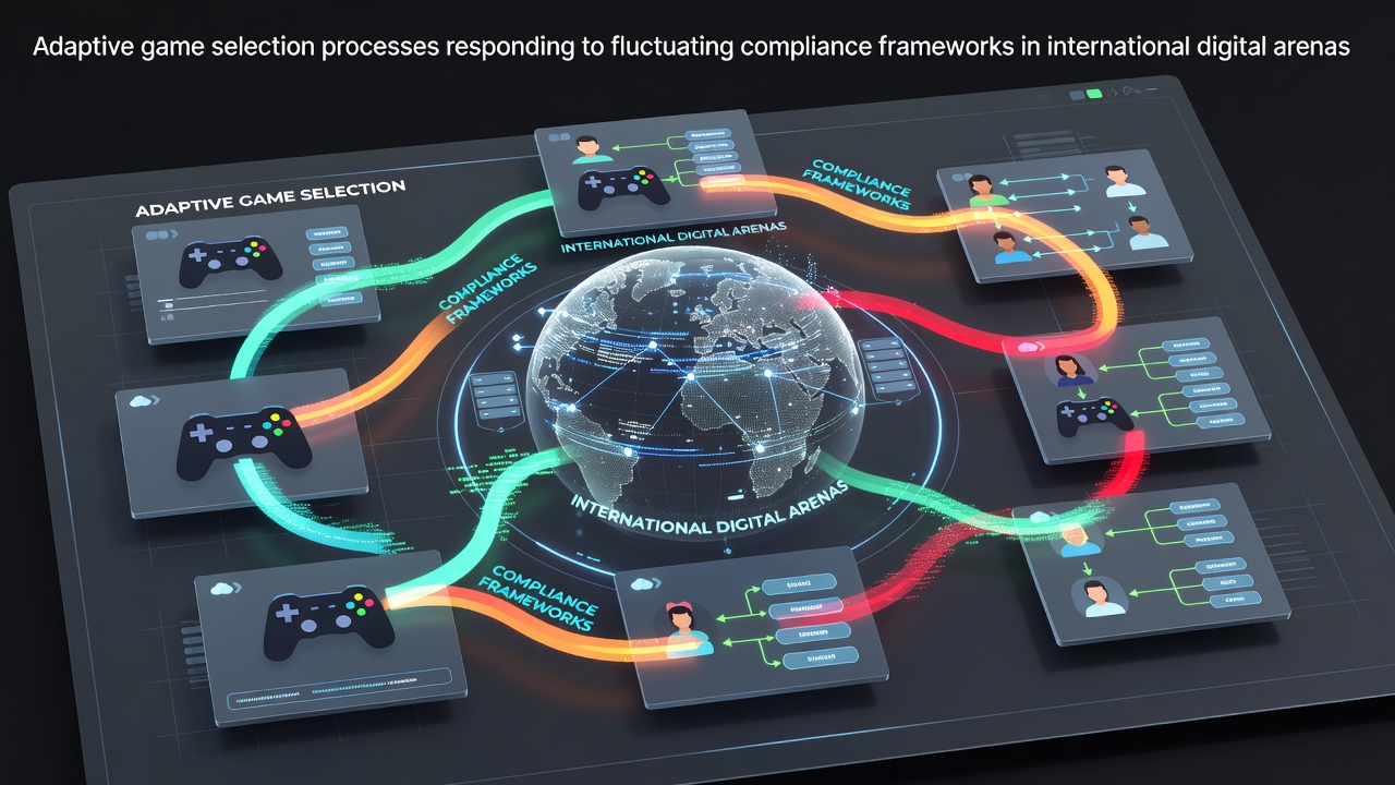 Digital interface showing game libraries adjusting across global regulatory zones
