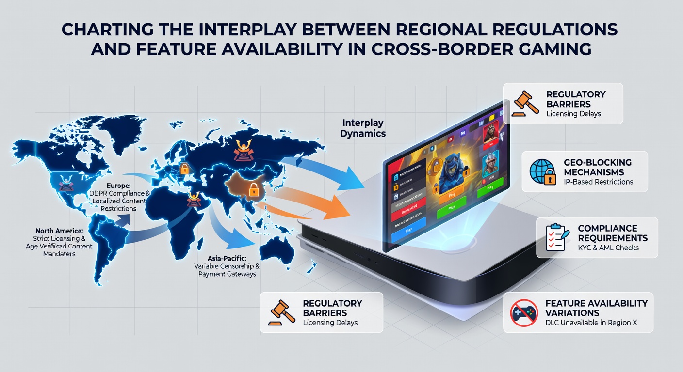 Cross-border gaming dashboard displaying feature toggles based on regulatory zones
