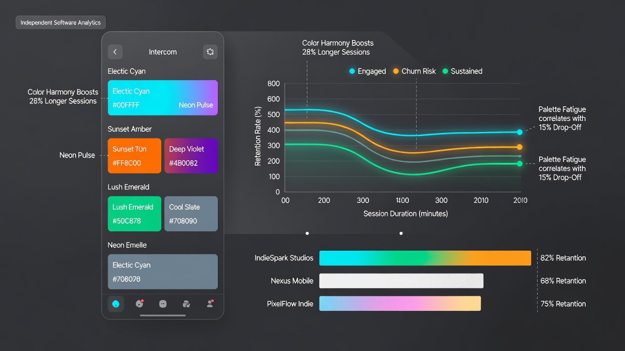 Data visualization of player retention curves across different color schemes in mobile reels
