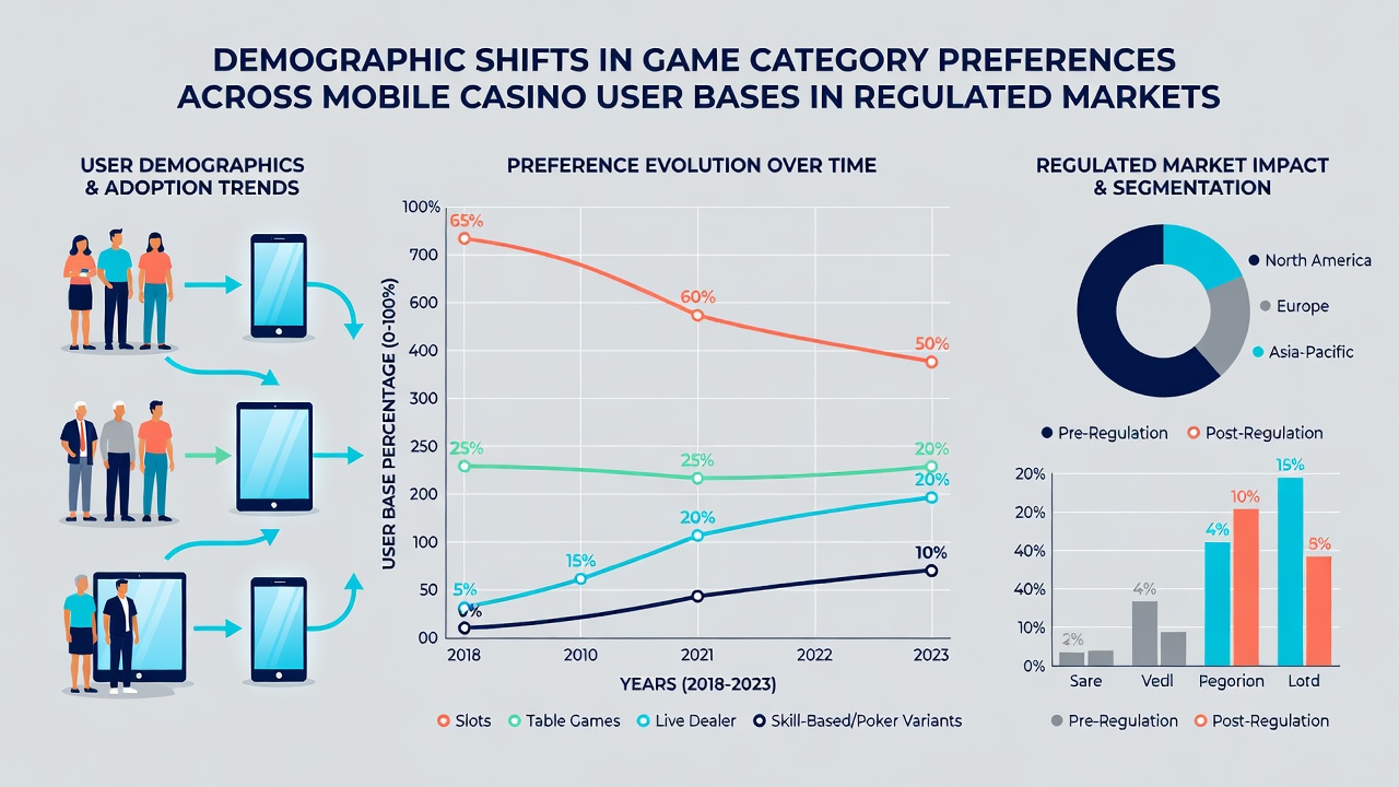 Analytics dashboard showing demographic breakdowns of mobile casino game preferences in regulated markets