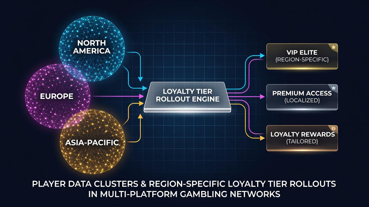 Visualization of player data clusters mapped across global gambling platforms showing regional loyalty tier distributions