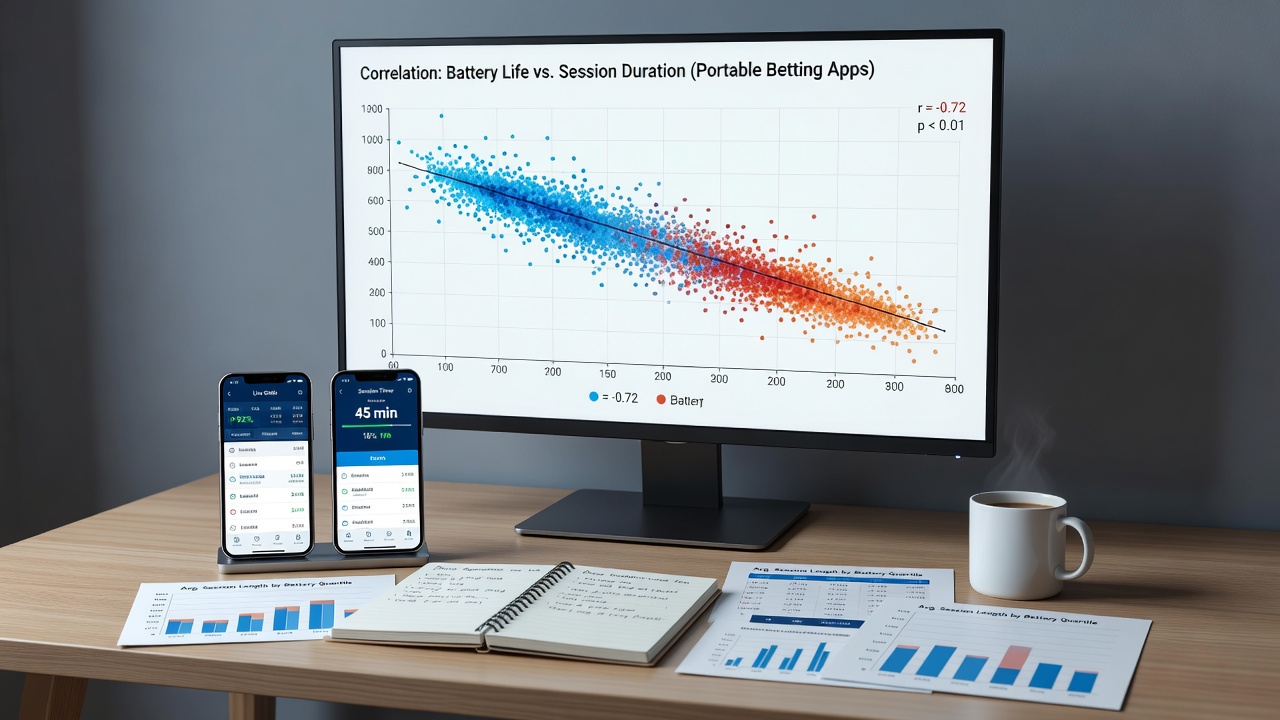 Graph displaying session duration trends relative to battery percentage across different mobile devices