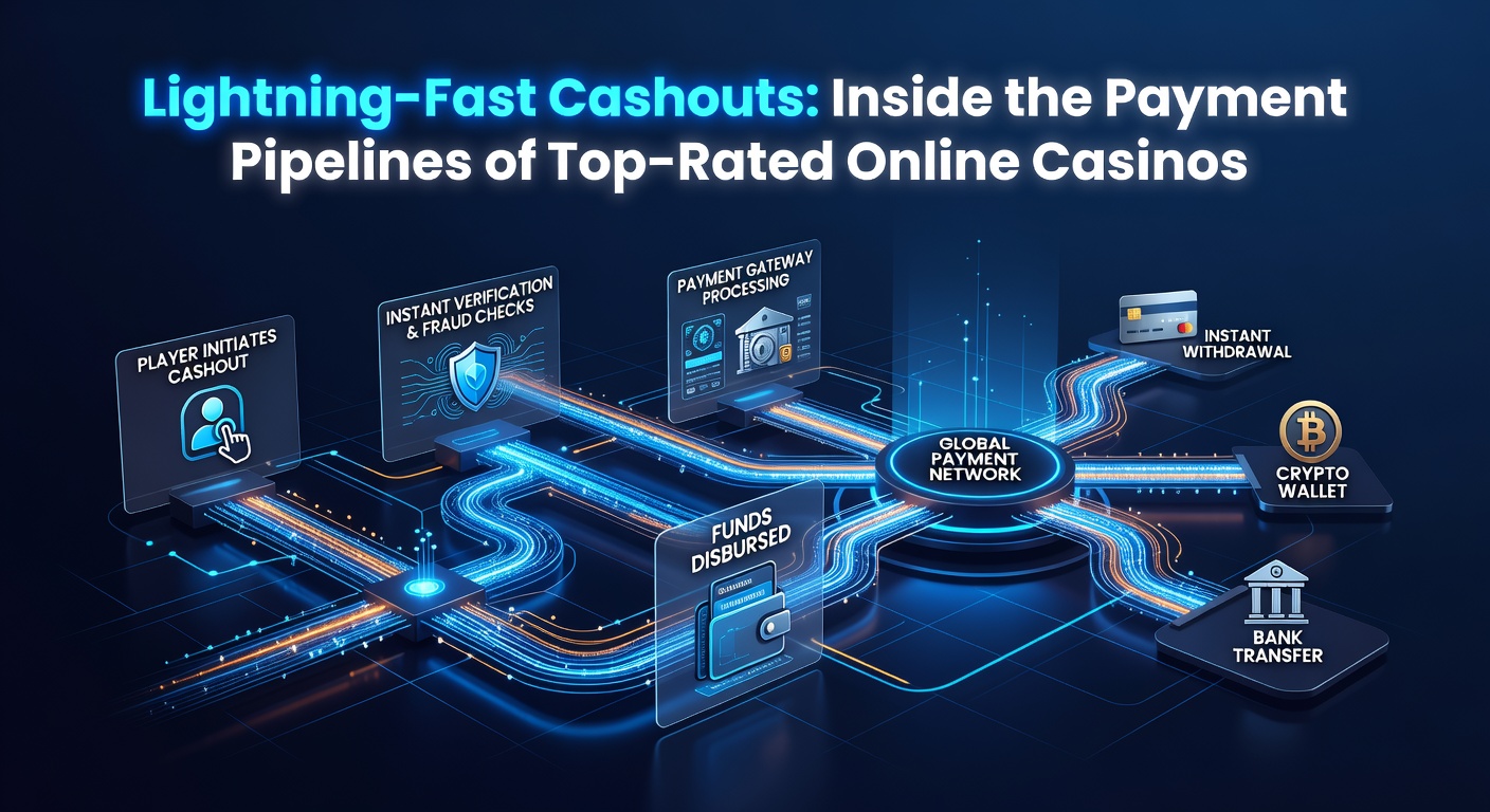 Digital illustration of swift money transfer pipelines connecting casino interfaces to bank icons, symbolizing rapid cashout processes in online gaming